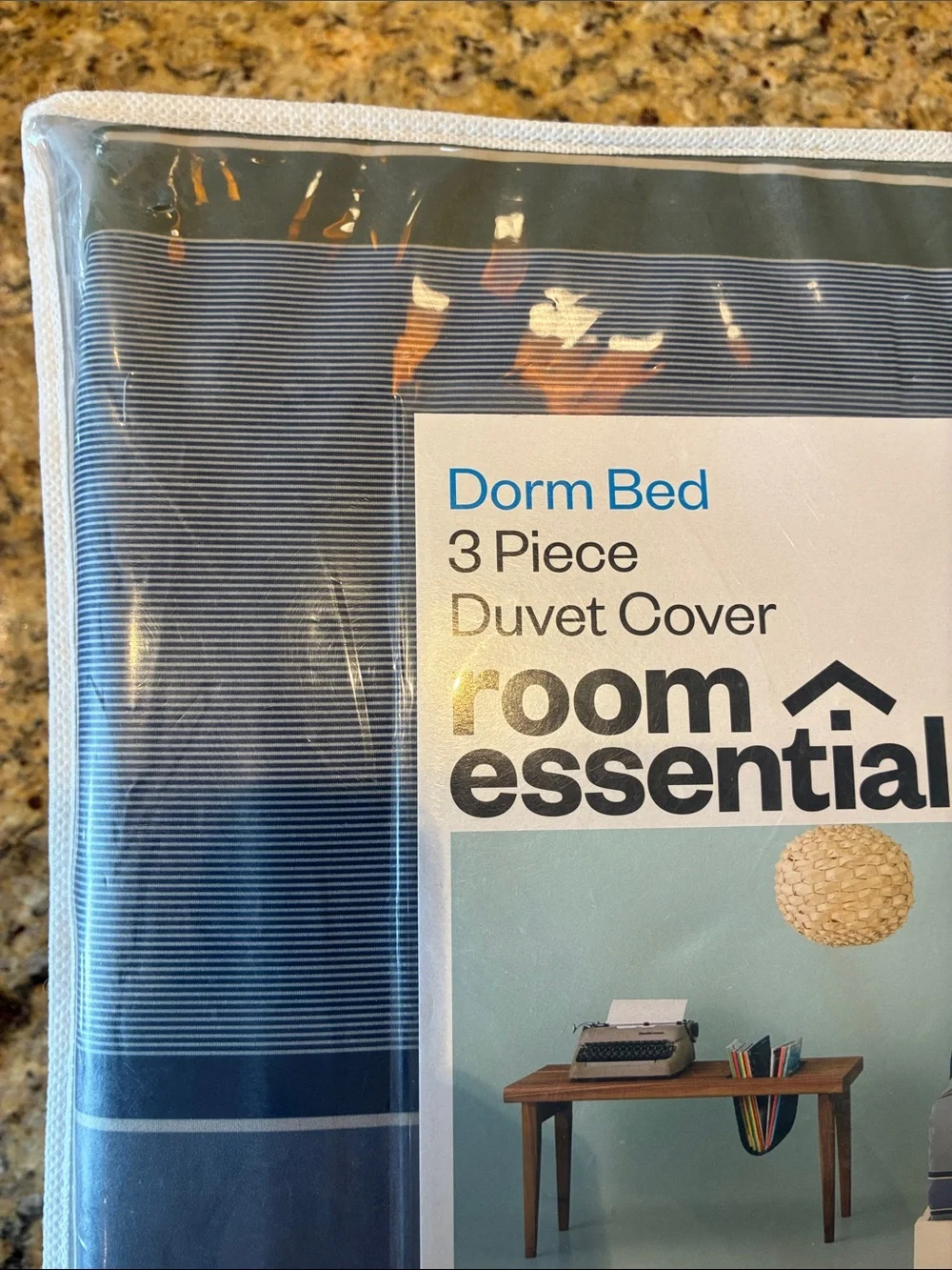 Room Essentials Navy and Light Blue Striped Dorm Duvet Cover Set